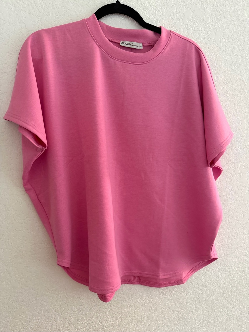 Zenana Pink Scuba Short Sleeve Sweatshirt and Flare Wide Leg Pants Set